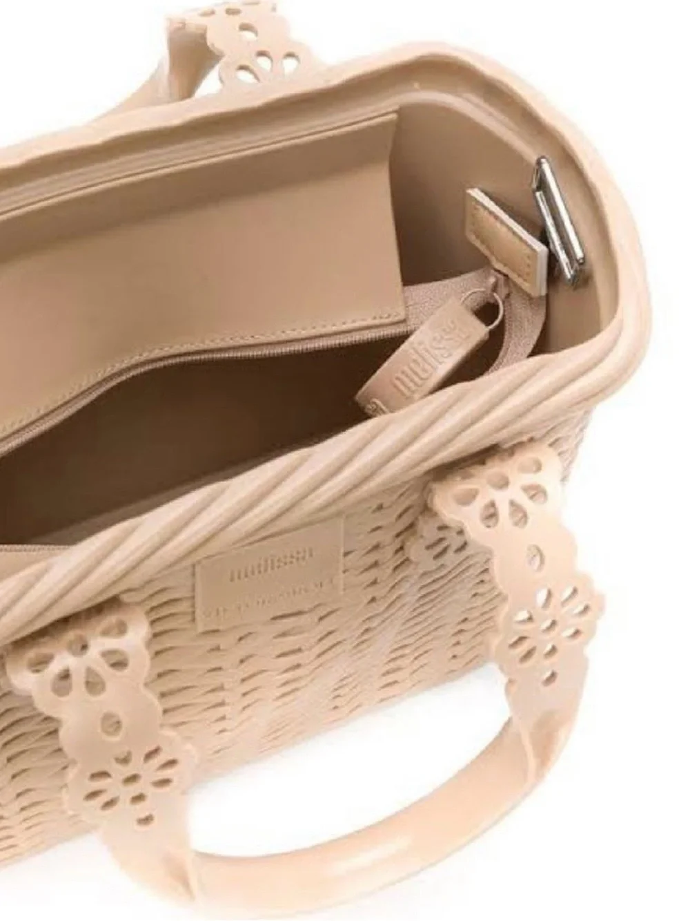 Melissa x Viktor & Rolf Woven Beige Floral-Trim Bag